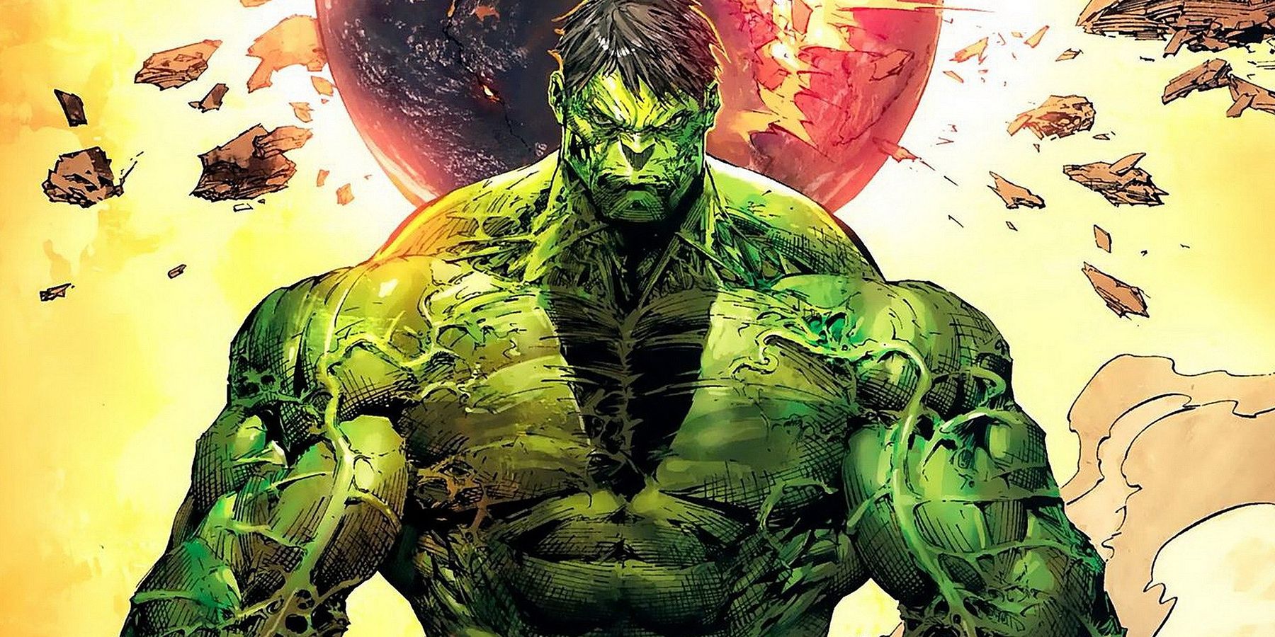 Hulk standing in front of an exploding planet
