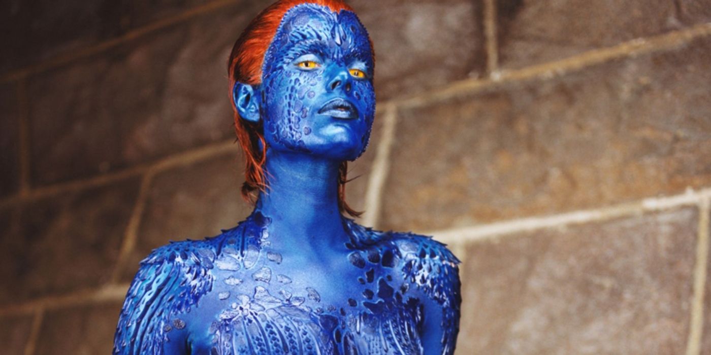 Mystique changes into her blue form in X-Men