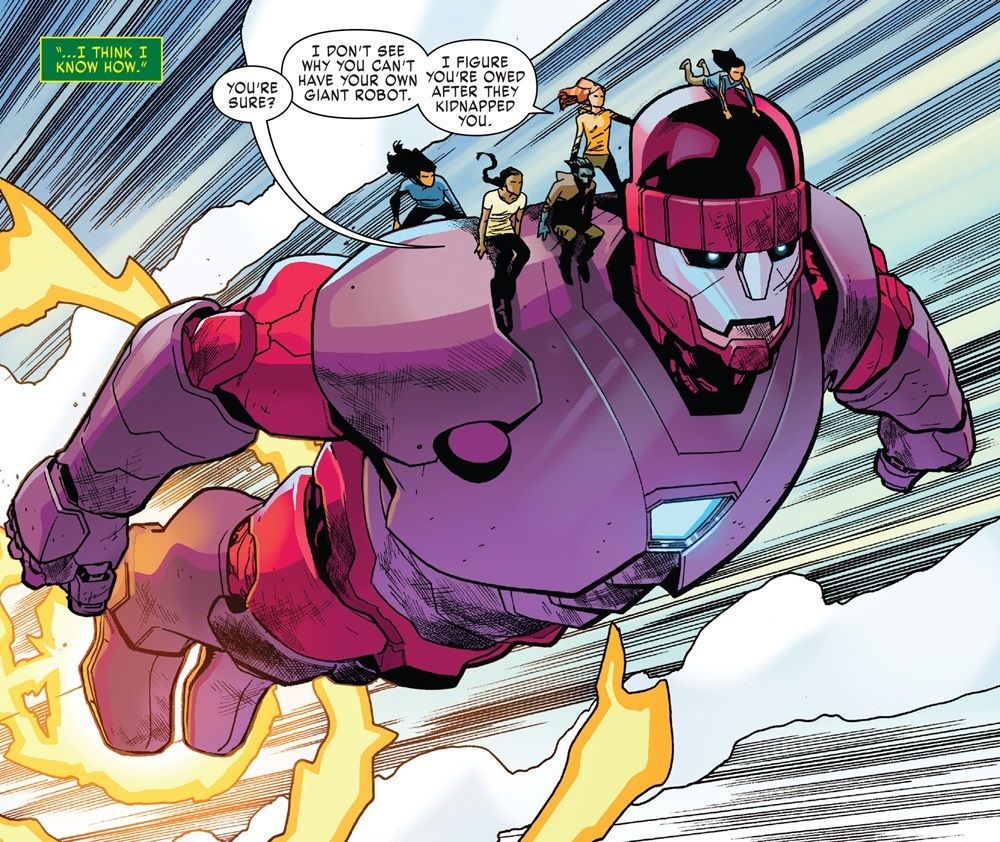 X-Men Red team flying on Sentinel