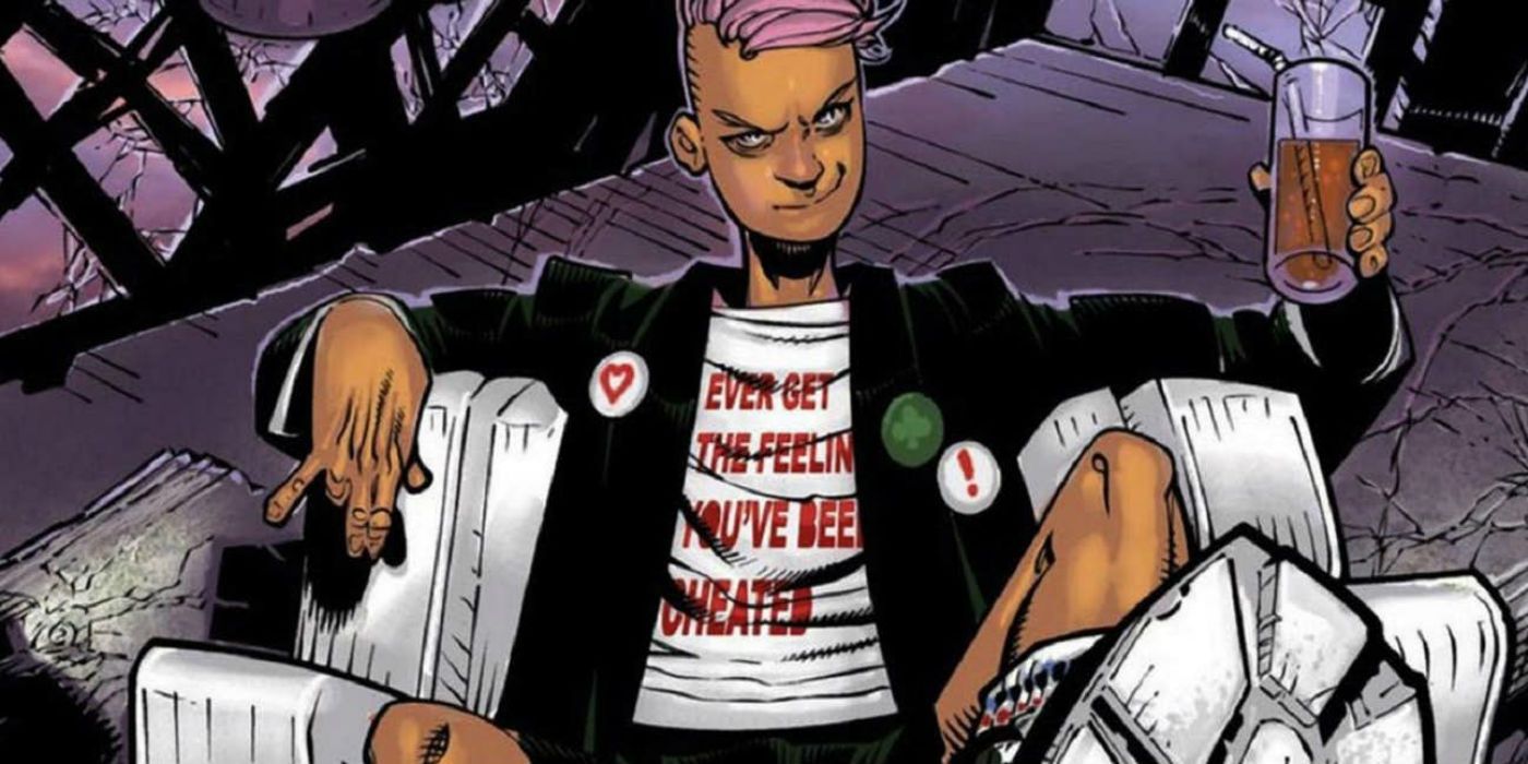 Marvel Comics' Quentin Quire sitting with a drink