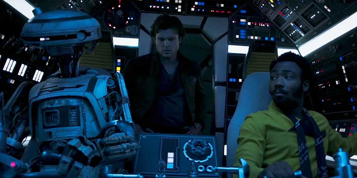 Han Solo and Lando Calrissian in the cockpit Solo: A Star Wars Story