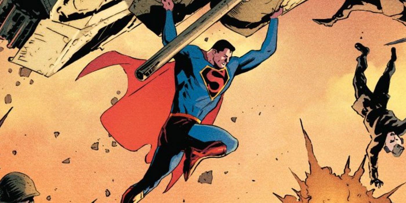 Superman throwing a tank