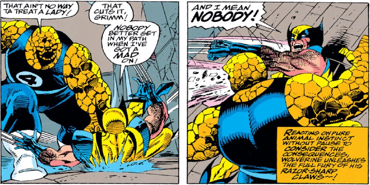 Wolverine deals an attack on Thing which leaves him with a scar