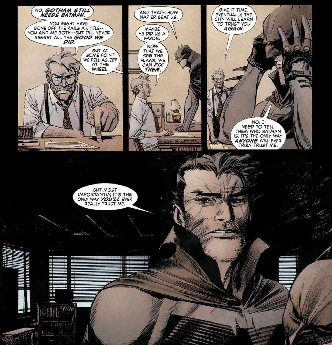 In Batman: White Knight, Bruce Wayne Unmasks In Front of Jim Gordon