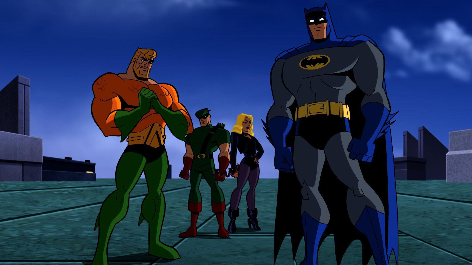 Batman with Aquaman, Green Arrow, and Black Canary in The Brave and the Bold.