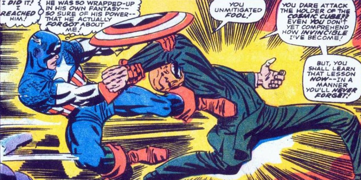Captain America fights Red Skull cosmic cube