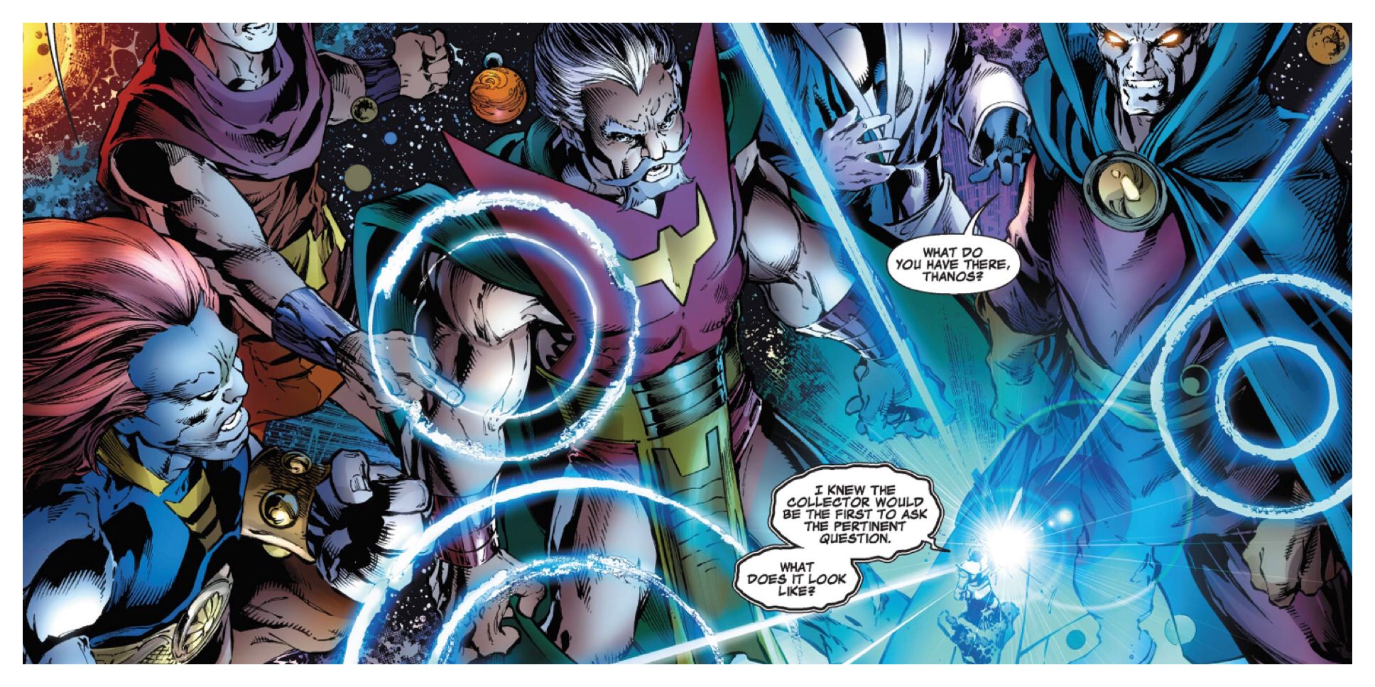 Thanos and the Elders of the Universe with a Cosmic Cube