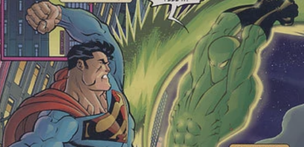 Superman fighting the Kryptonite Man