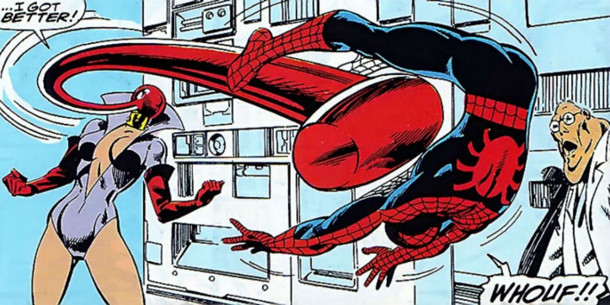 Ruby Thursday attacks Spider-Man in Marvel Comics.