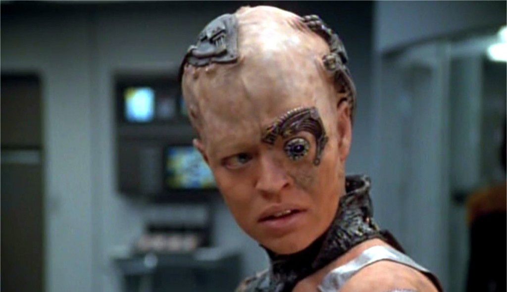 Seven of Nine in her Borg form in Star Trek: Voyager