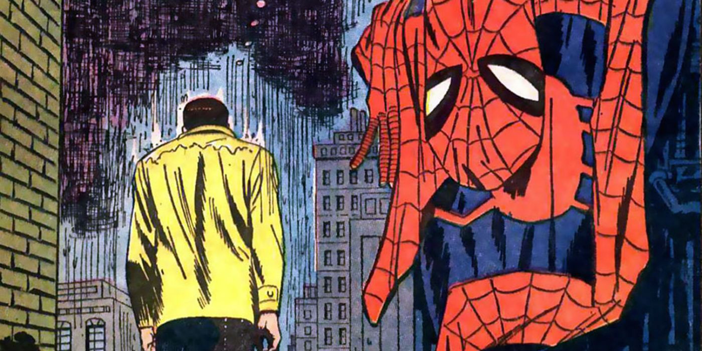 Peter Parker walking away from his discarded suit in "Spider-Man No More"