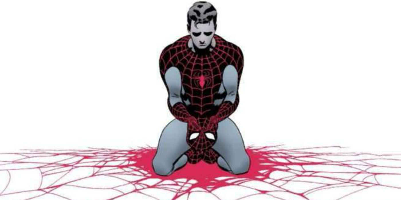 Spider-Man holding his mask during the "No One Dies" storyline