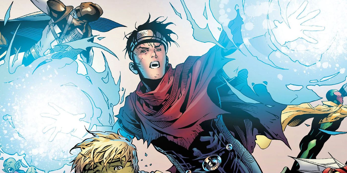 Wiccan of the Young Avengers from Marvel Comics using magic during battle