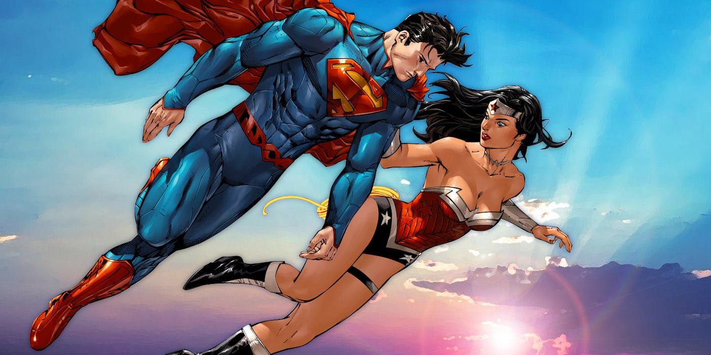 Wonder Woman flying with Superman