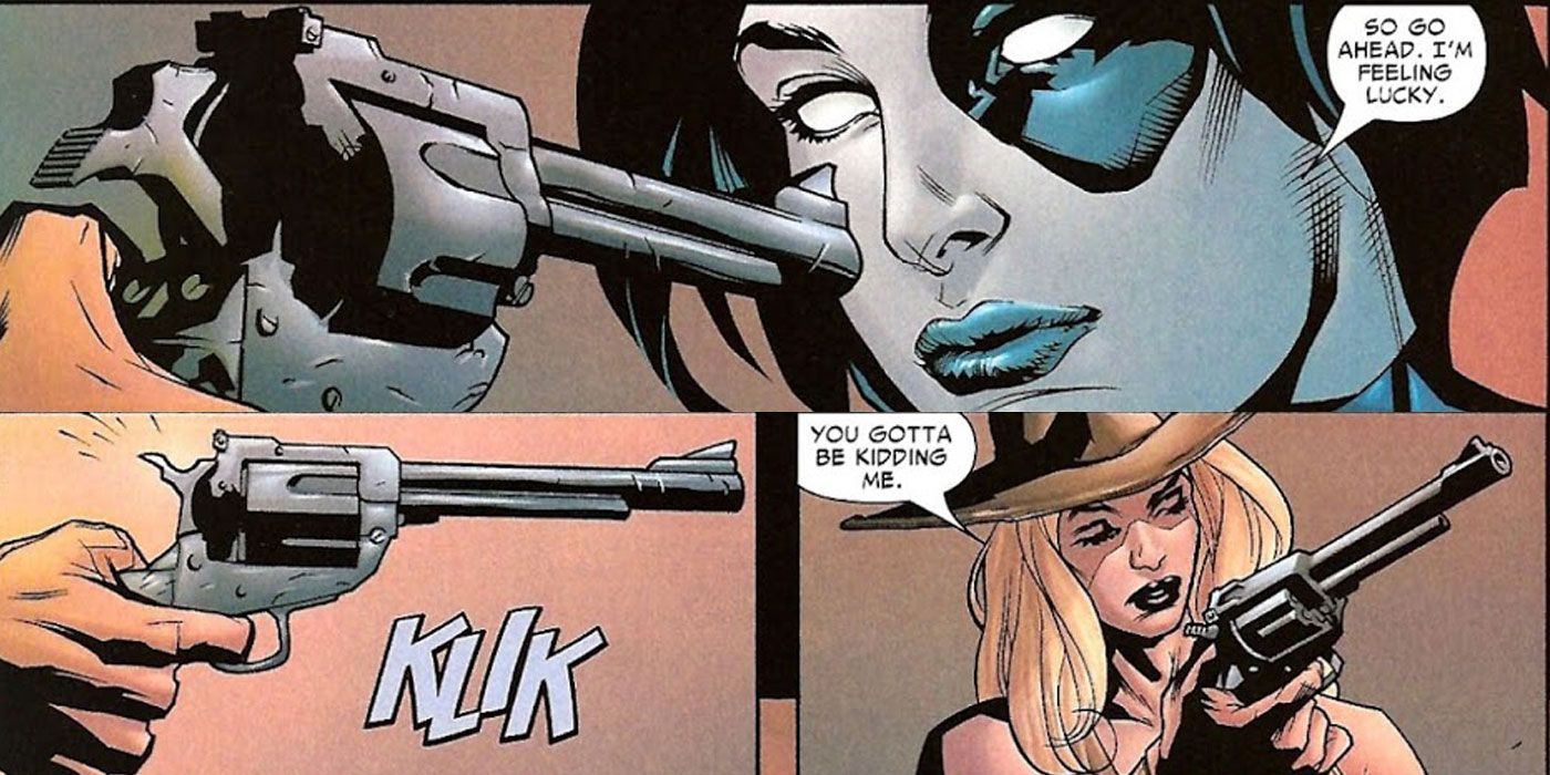 Domino and Outlaw using their lucky chance powers in Marvel Comics