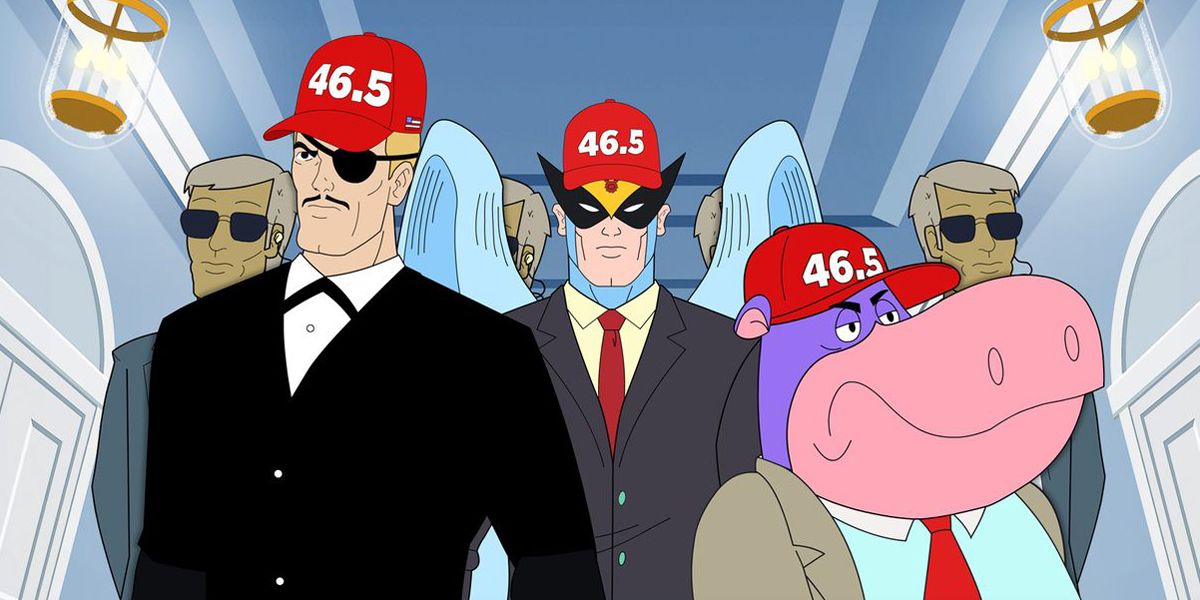 Harvey Birdman e seus compatriotas com 46,5 chapéus