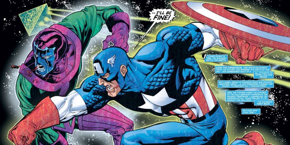 Captain America punching Kang in Marvel Comics