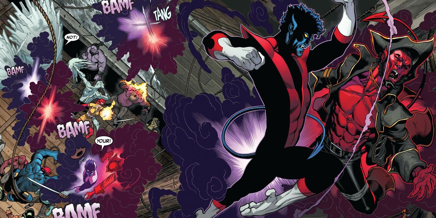 Nightcrawler teleporting through the demon realm in Marvel Comics