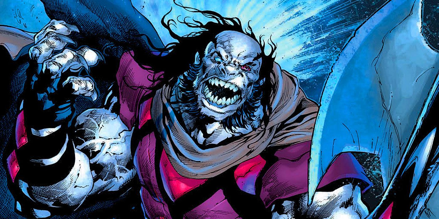 The Superman villain Rogol Zaar brandishing his ax from DC Comics.