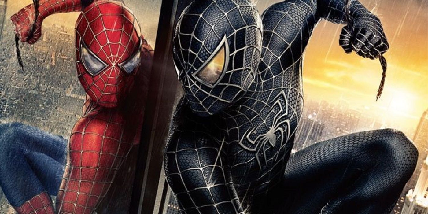 A popular movie poster for Spider-Man 3 showcasing Peter in the black suit.