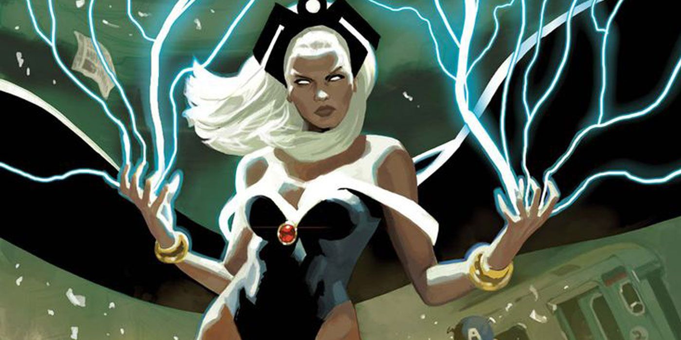 Storm using her weather manipulation powers in Marvel Comics