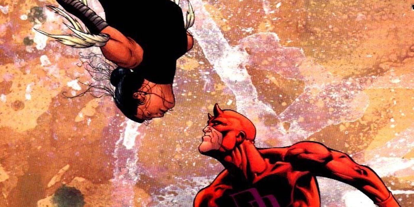 Stylized comic art portrays Echo and Daredevil opposing each other