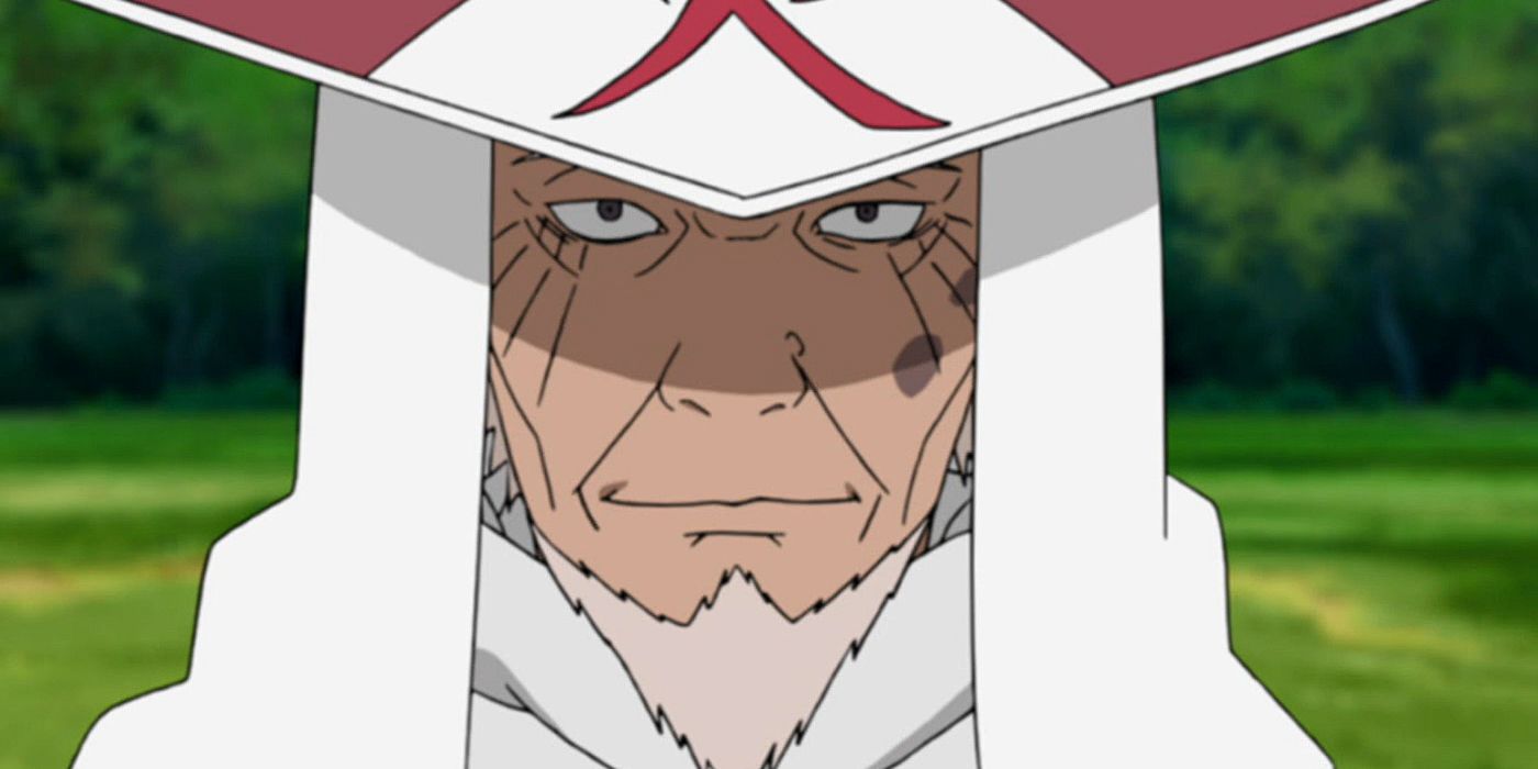 Hiruzen Sarutobi donning the Hokage hat in Naruto: Shippuden