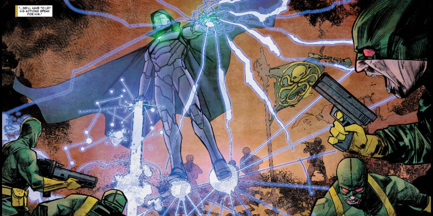 Doctor Doom as the Infamous Iron Man raiding Hydra Science Island in Marvel Comics