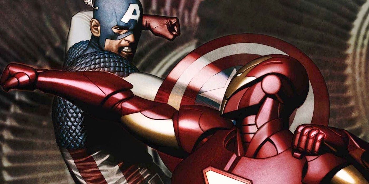 Iron Man fighting Captain America in Civil War Comic