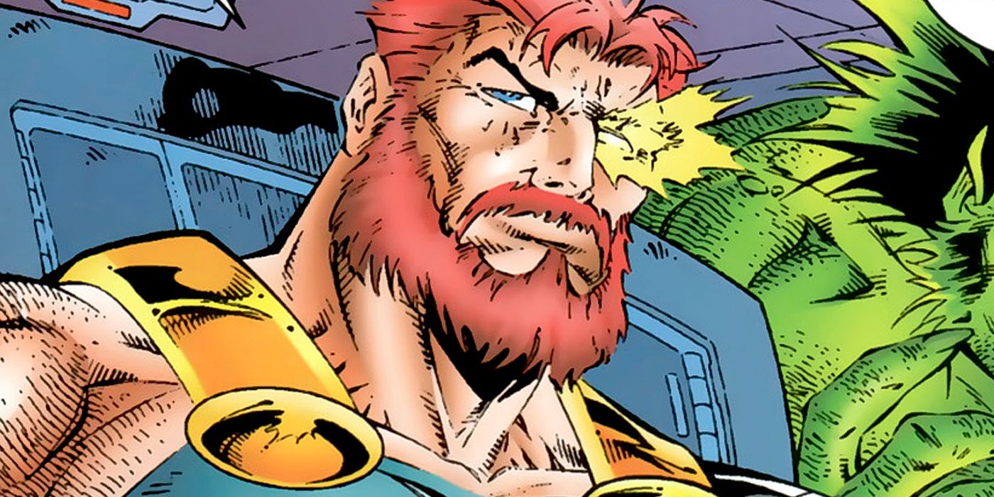NIles Cable looks to the side, his right eye glowing in DC and Marvel's Amalgam comics