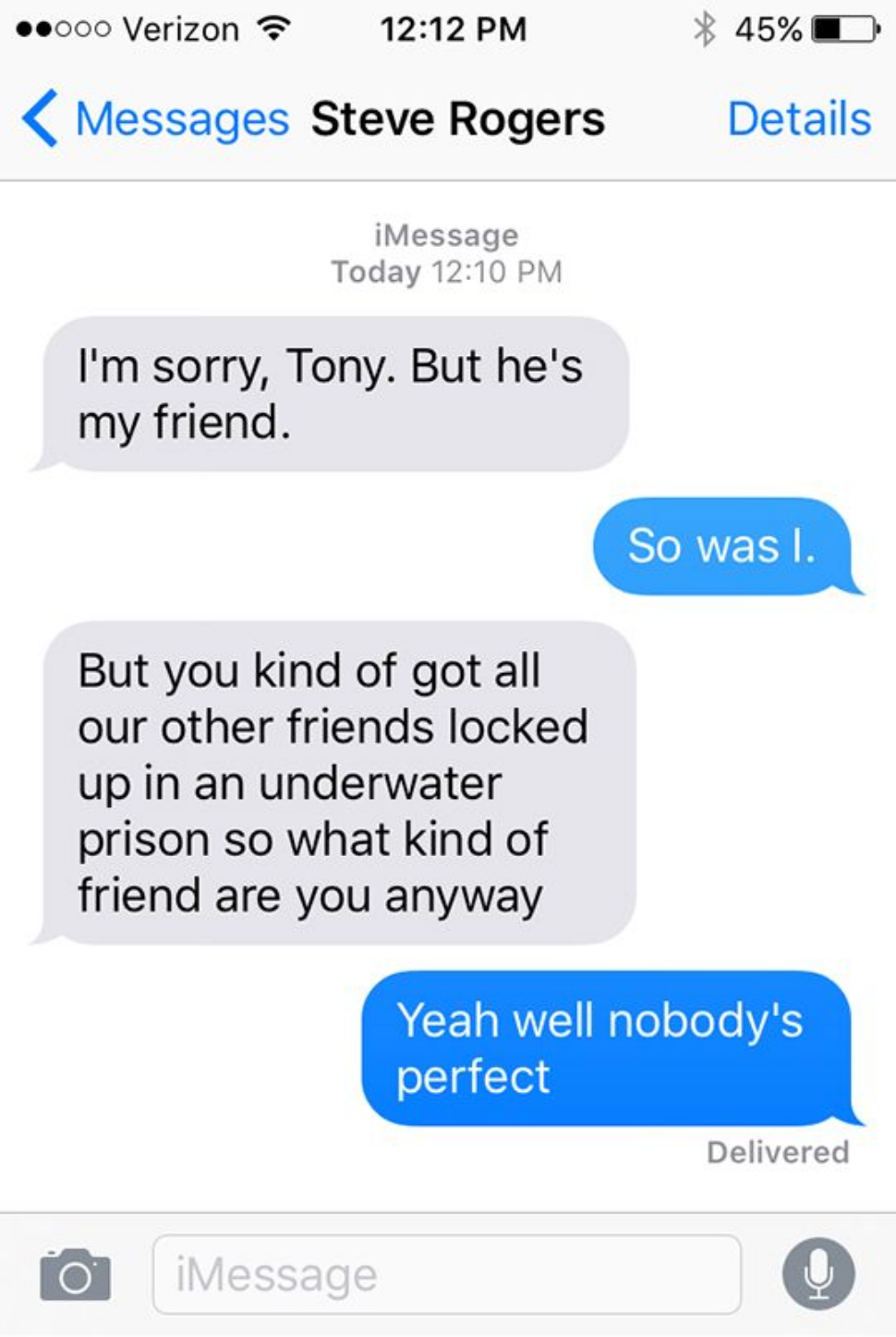 MCU Texts from Superheroes - Captain America and Iron Man - Nobody's Perfect