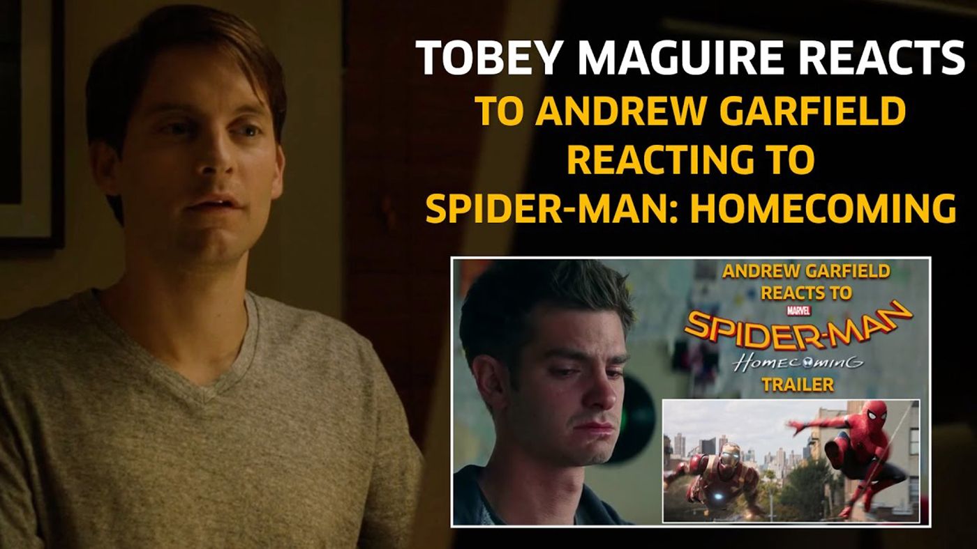Spider-Man Maguire reacts to Garfield reacting to Holland