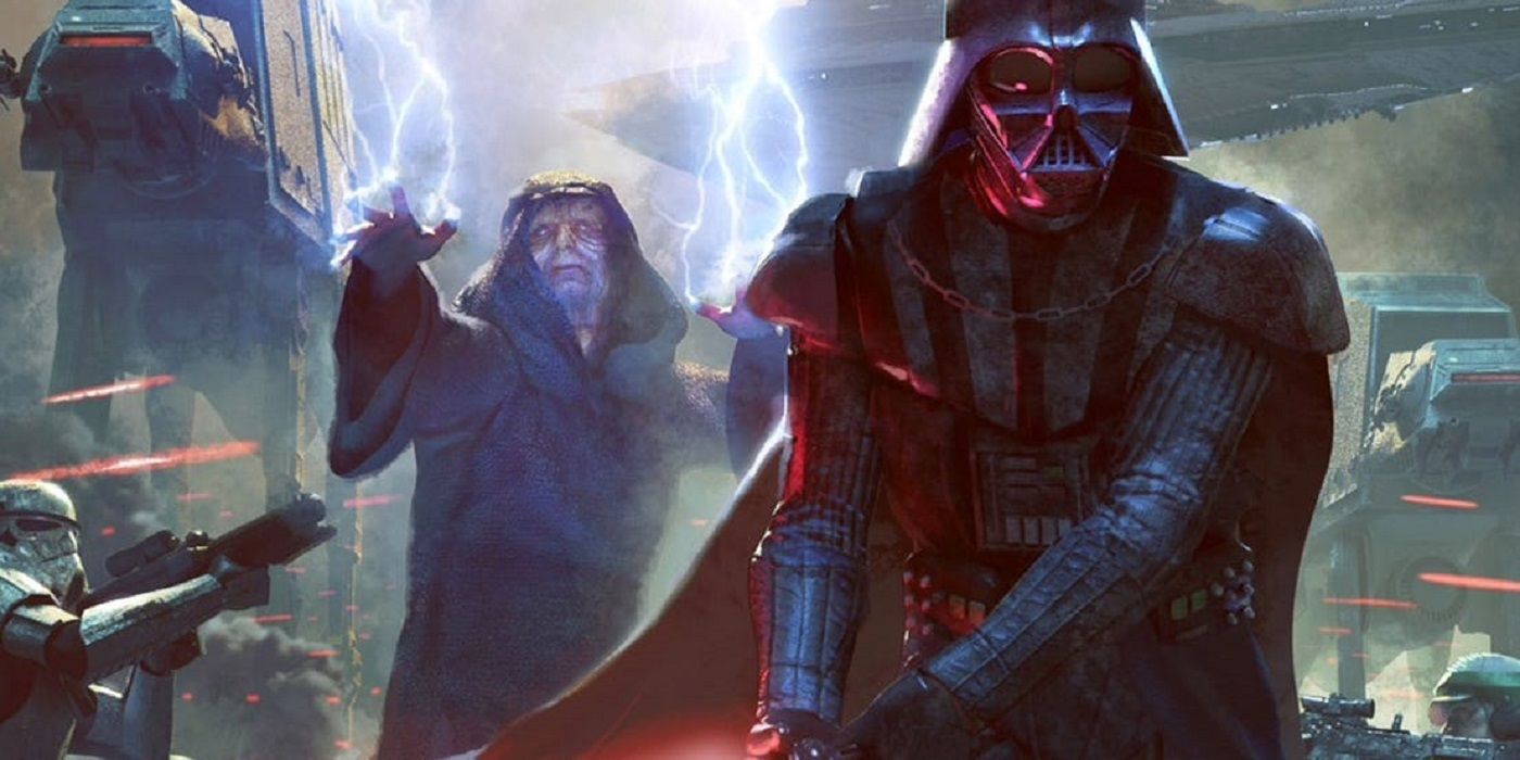 Star Wars Lords Of The Sith Darth Vader In Front Emperor Palpatine Shooting Force Lightning At-Ats in Back 
