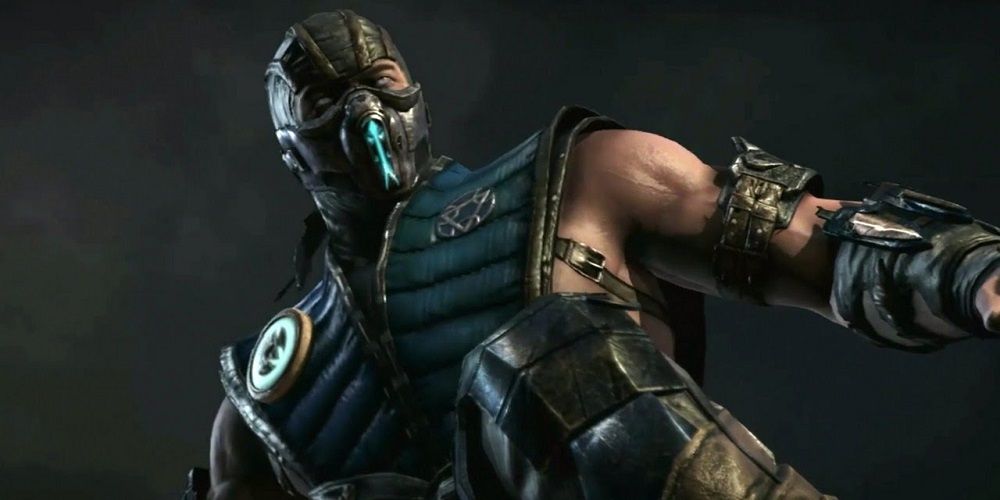 Sub-Zero in Mortal Kombat with his arm lifted toward the right