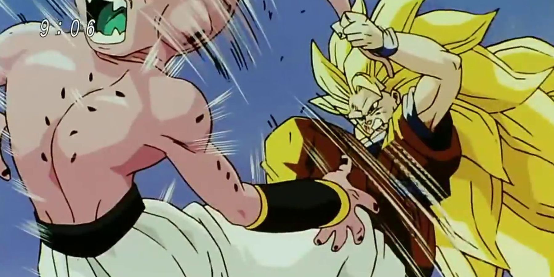 Super Saiyan 3 Goku fighting Kid Buu in Dragon Ball Z