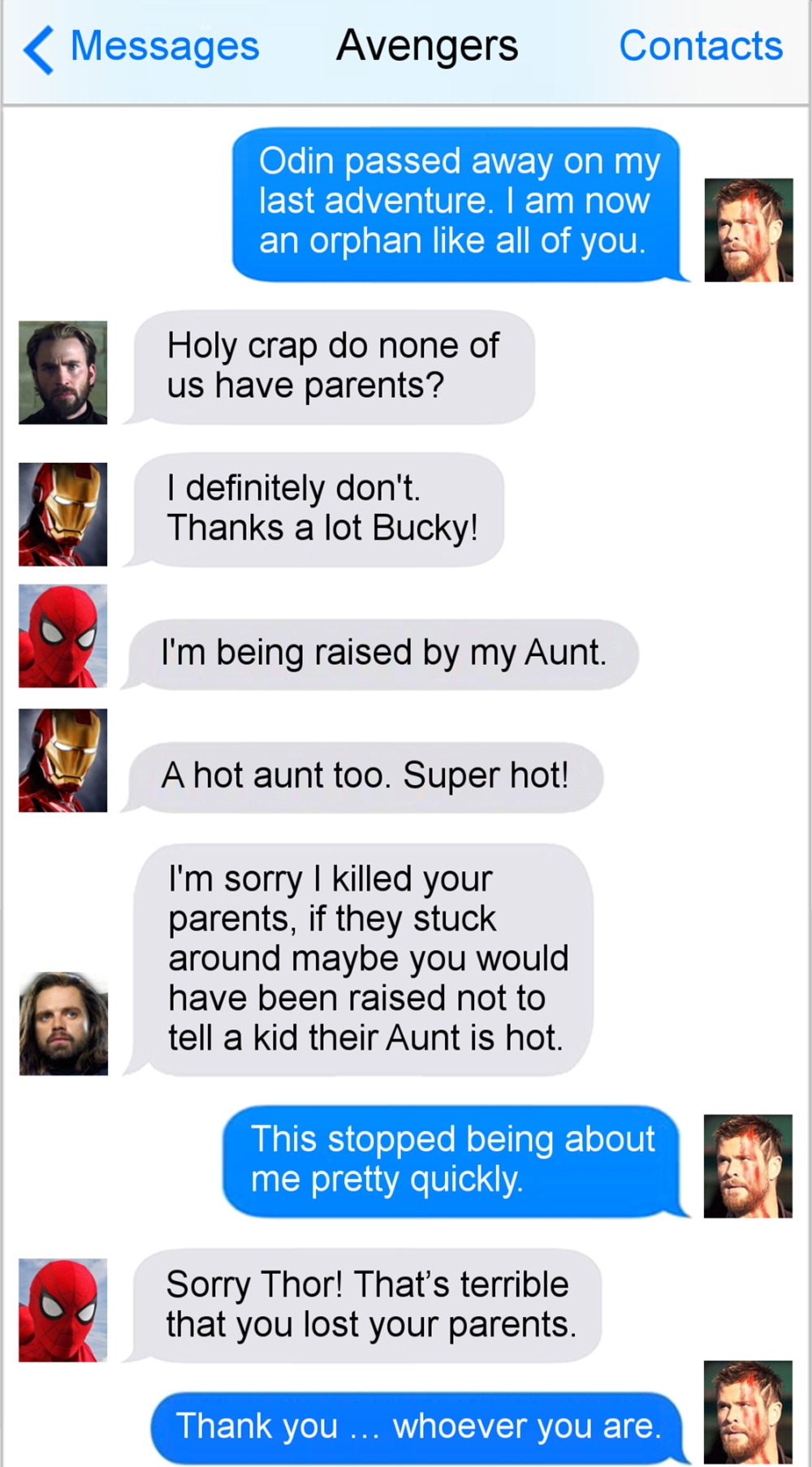 MCU Superhero Texts - Avengers - Orphans