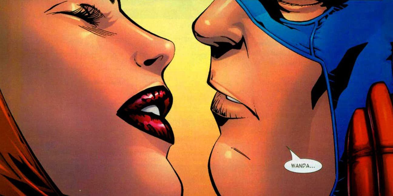 Scarlet Witch and Captain America lean in for a kiss