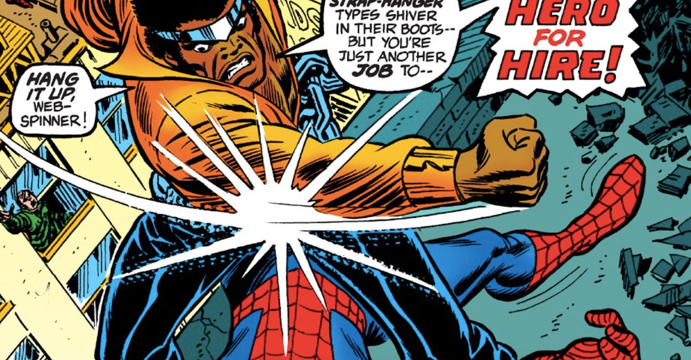 Luke Cage punches Spider-Man