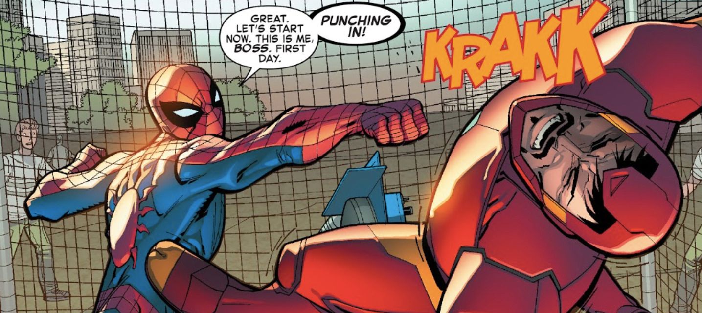 spider-man punches tony stark