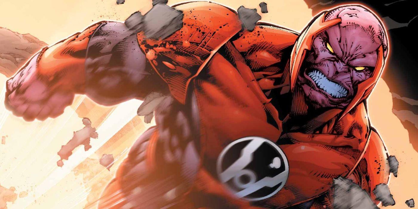 Atrocitus flying away from an explosion in DC comics