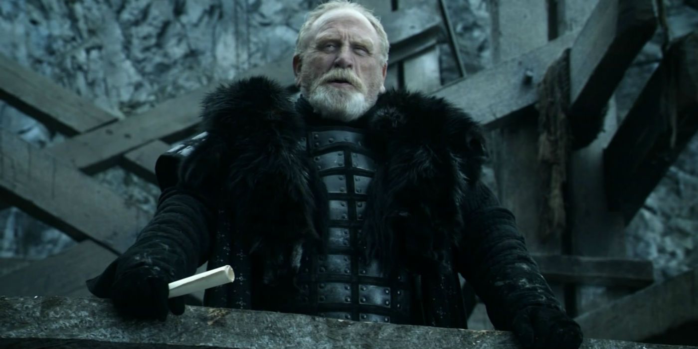 Jeor Mormont looking out on the Night's Watch in Game of Thrones