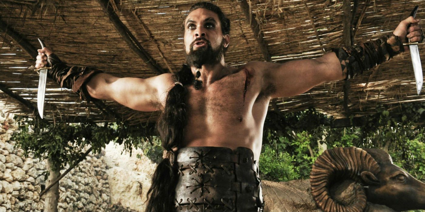 Khal Drogo challenging another Dothraki to a duel in Game of Thrones.