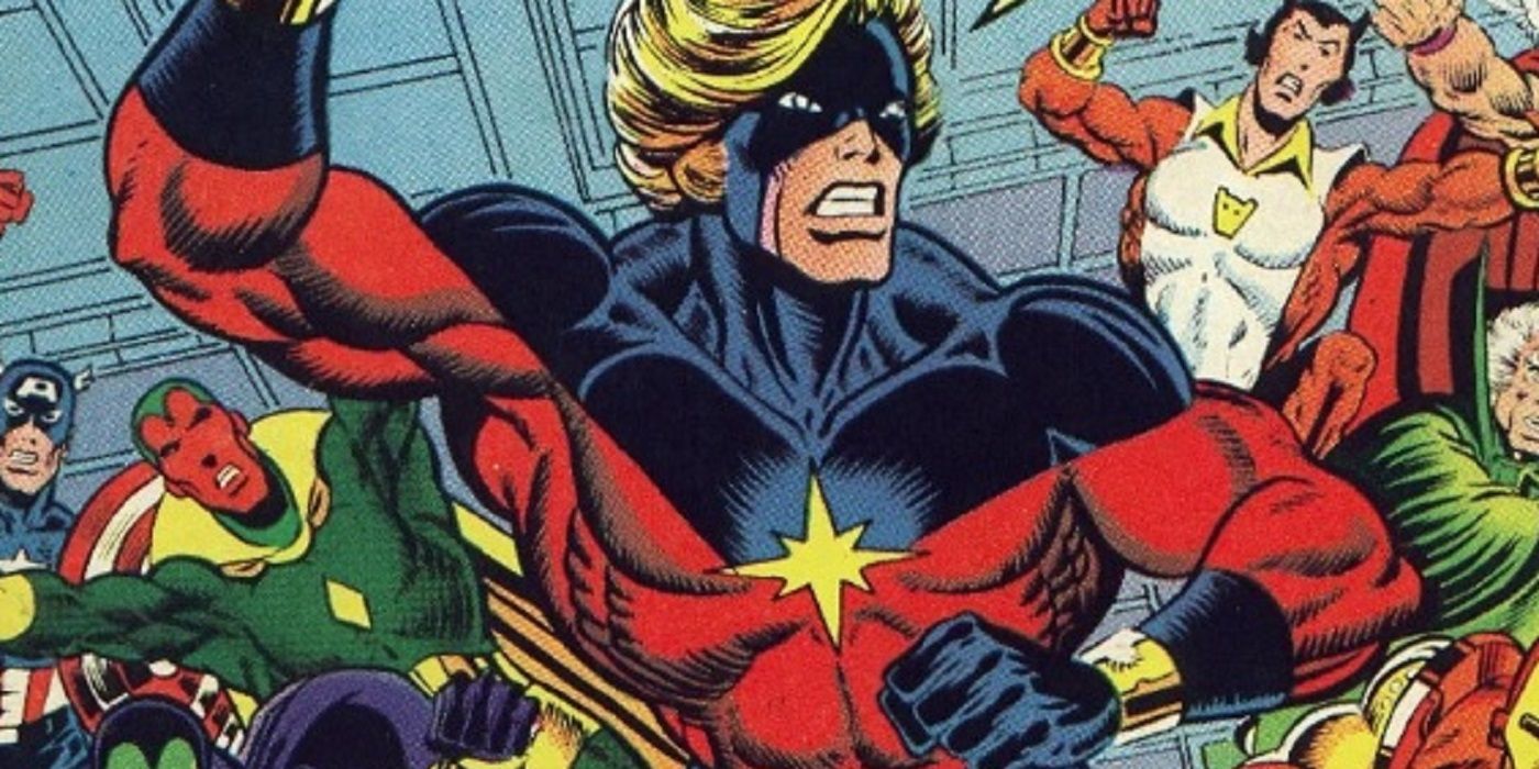Mar-Vell as Captain Marvel with Captain America and Vision