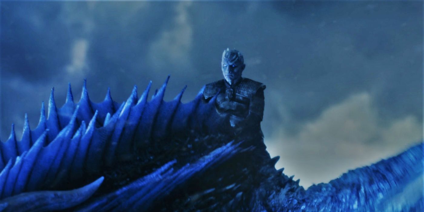 The Night King riding a dragon in Game of Thrones