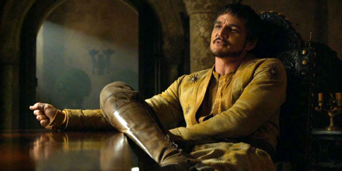Oberyn Martell sitting with his legs crossed in Game of Thrones