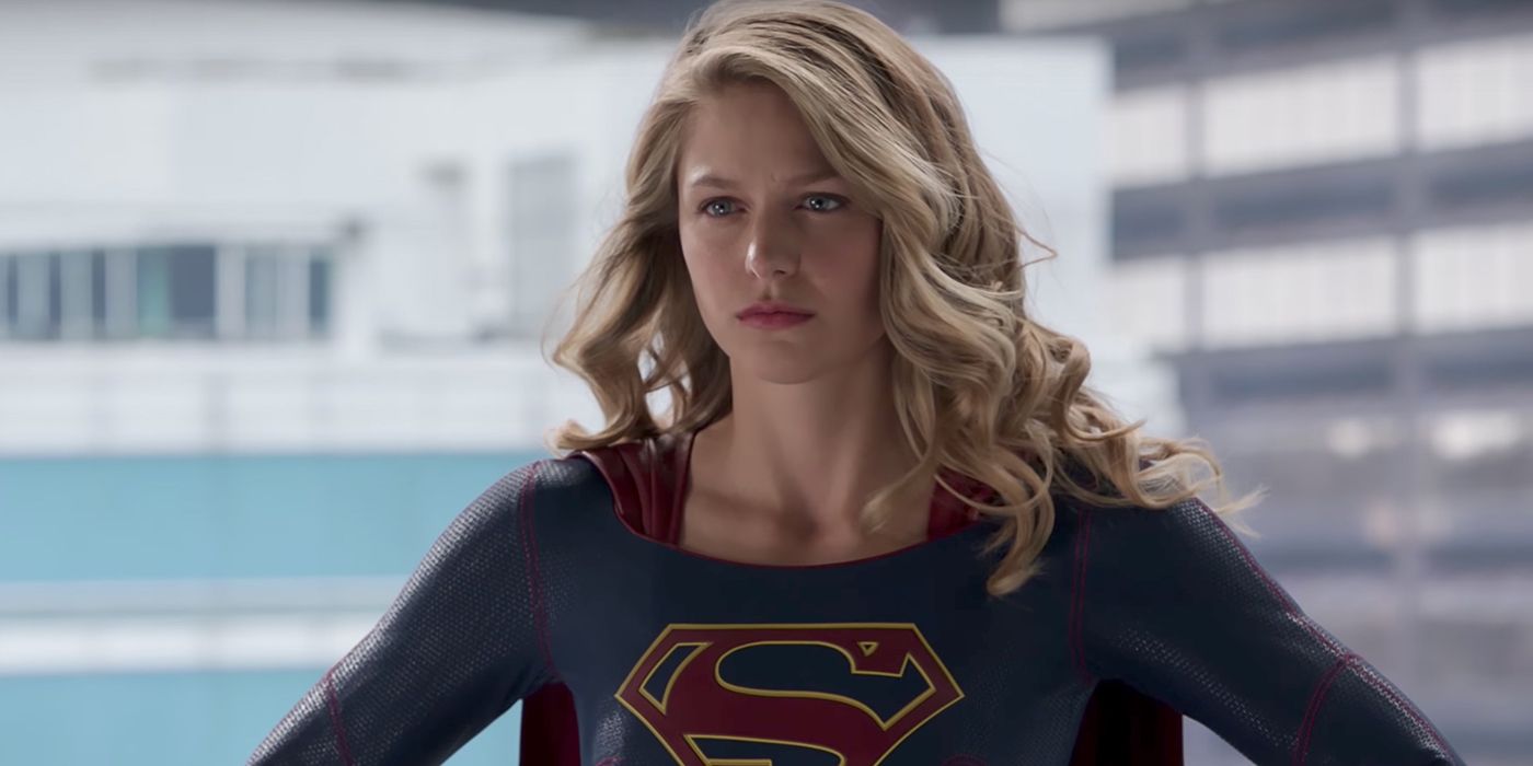 Melissa Benoist as Supergirl looks upset with her hands in her hips