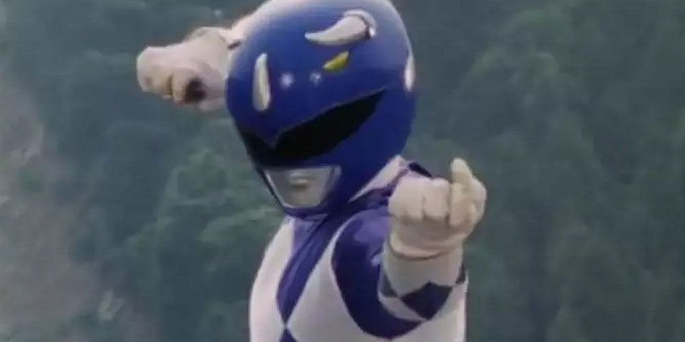 Billy Cranston poses as the Blue Mighty Morphin Power Ranger