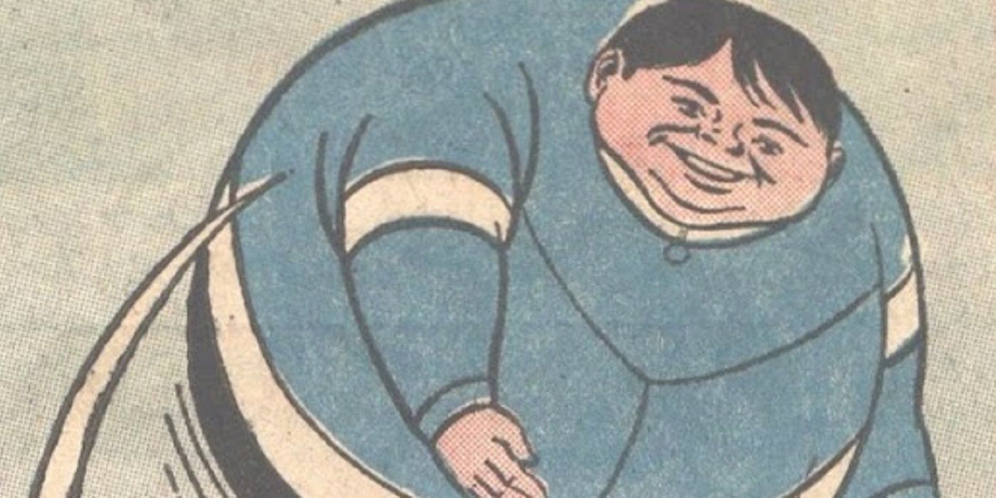 Comic book panel of Bouncing Boy with a big smile on his face.