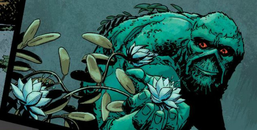 swamp-thing-looks-at-flowers