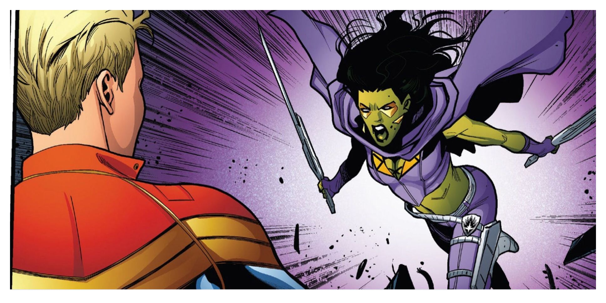 Gamora attacks Captain Marvel in Marvel Comics' Civil War II 